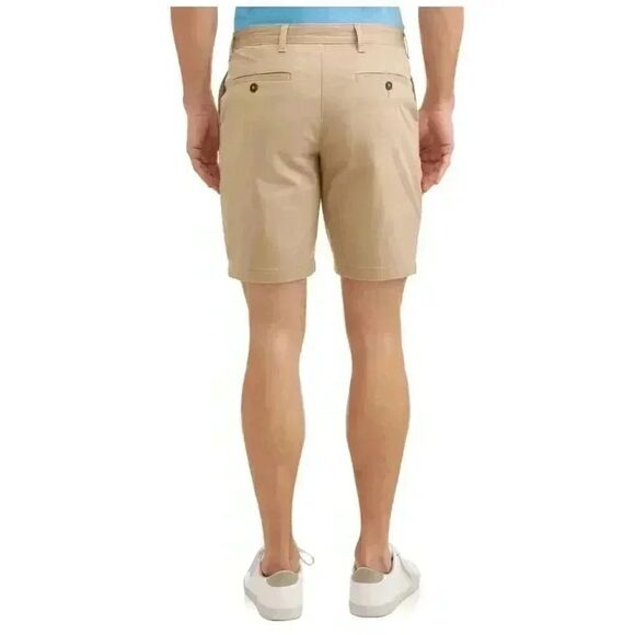 George Men's Tan Stone Wash Cotton/Spandex Flat Front Above the Knee Shorts NEW - Picture 2 of 7
